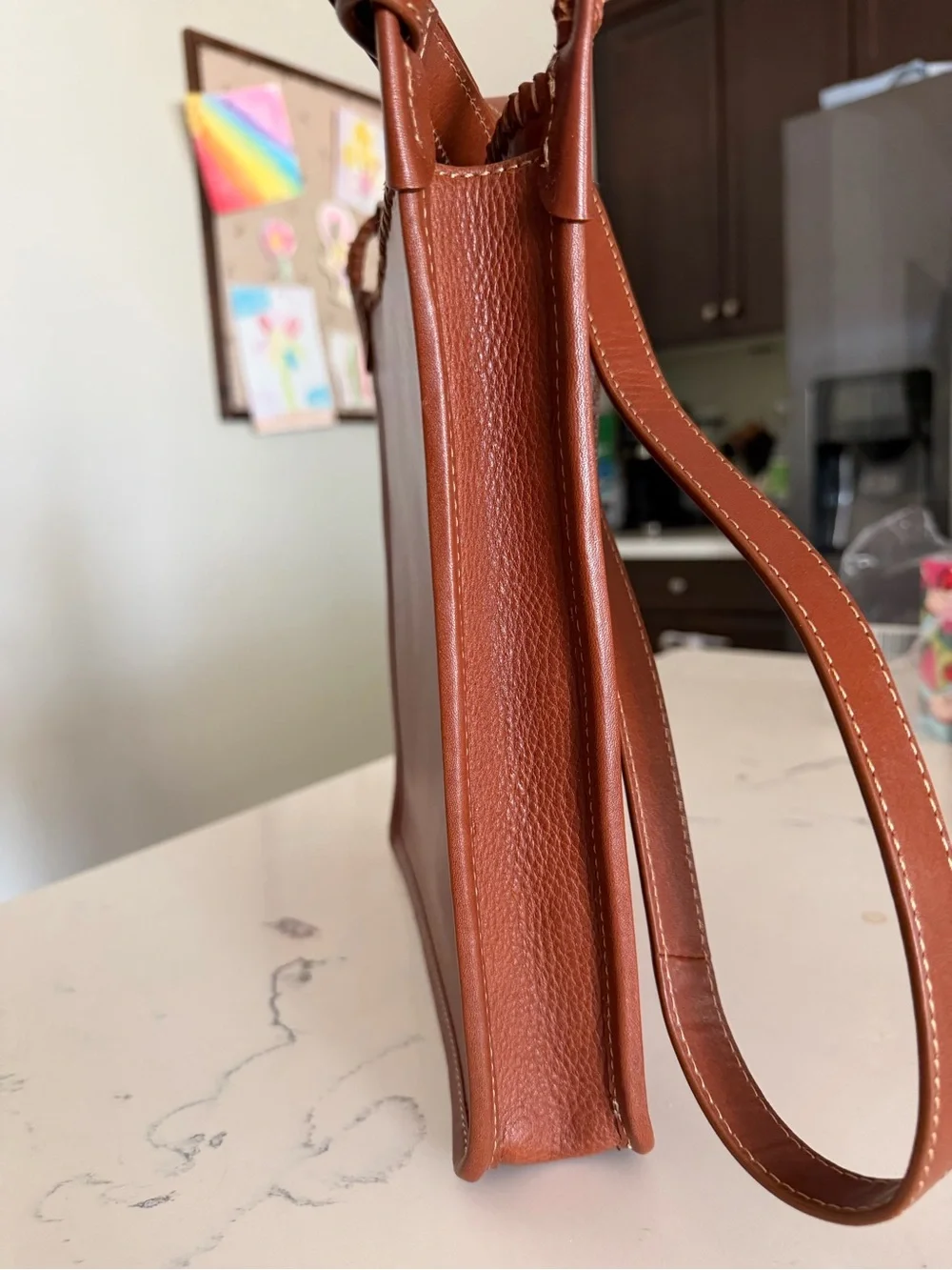 King Ranch Braided Trim Crossbody Tote in Warm Brown Leather